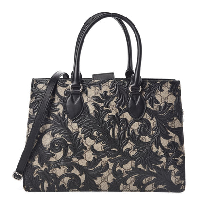 Gucci GG Supreme Monogram Arabesque Small Top Handle Bag Beige Black 1 of 7