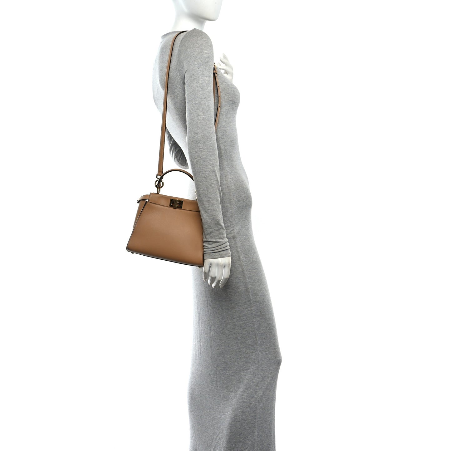 Vitello Seta Nappa FF Embossed Mini Peekaboo Iconic Satchel Miele Scuro Miele Scuro