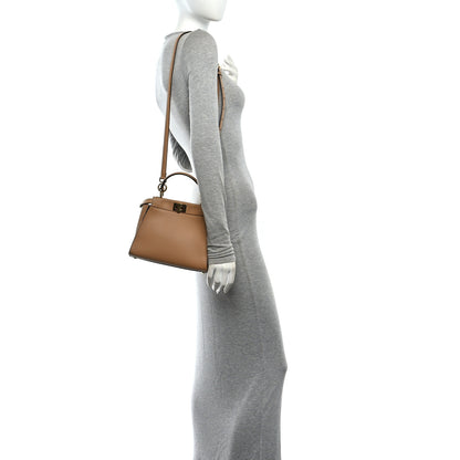 Fendi Vitello Seta Nappa FF Embossed Mini Peekaboo Iconic Satchel Miele Scuro Miele Scuro 2 of 12