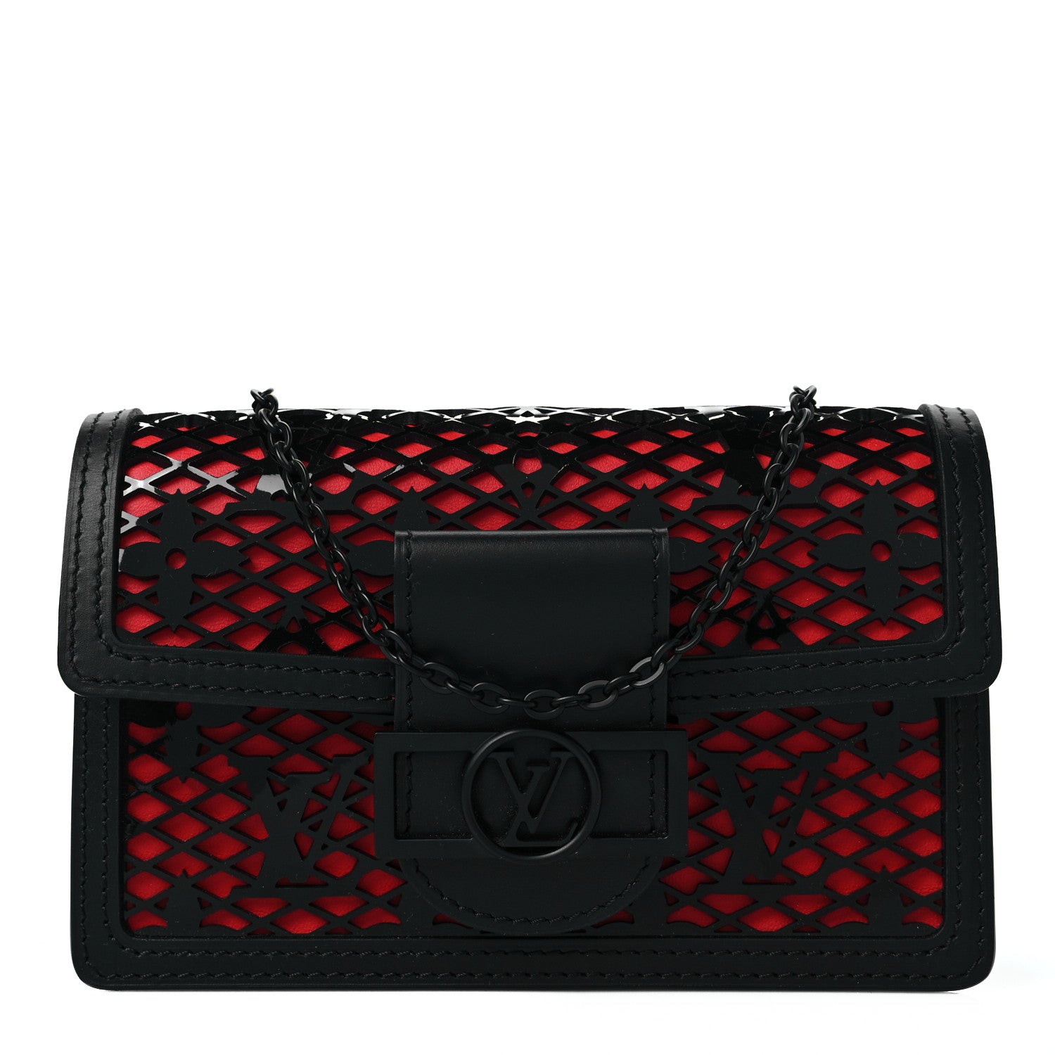 Louis Vuitton Patent Calfskin Laced Monogram Dauphine Chain Wallet Black 1 of 7