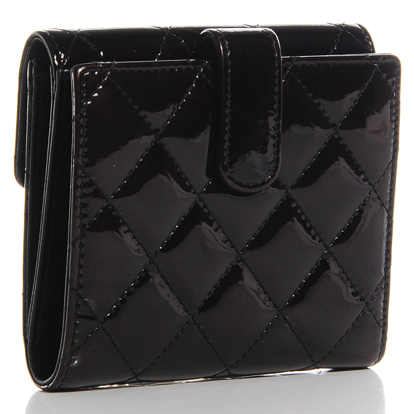 Patent Quilted Brilliant Compact Wallet Black