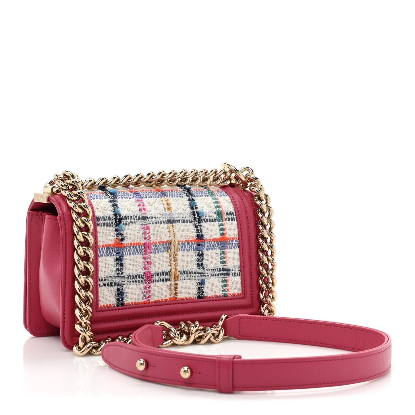 Lambskin Tweed Quilted Small Boy Flap Dark Pink