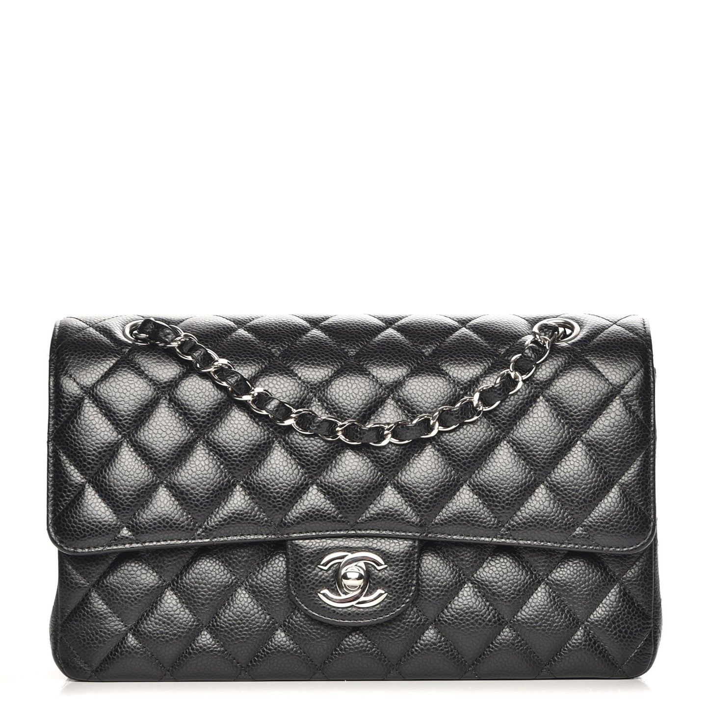 Caviar Quilted Medium Double Flap Black
