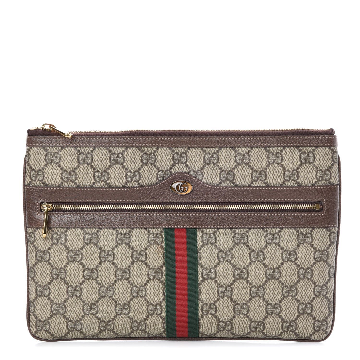 Gucci GG Supreme Monogram Large Ophidia Pouch Clutch Brown 1 of 8