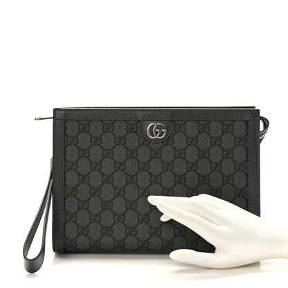Gucci GG Supreme Monogram Textured Dollar Calfskin Ophidia Wristlet Pouch Grey Black Graphite Grey 2 of 9