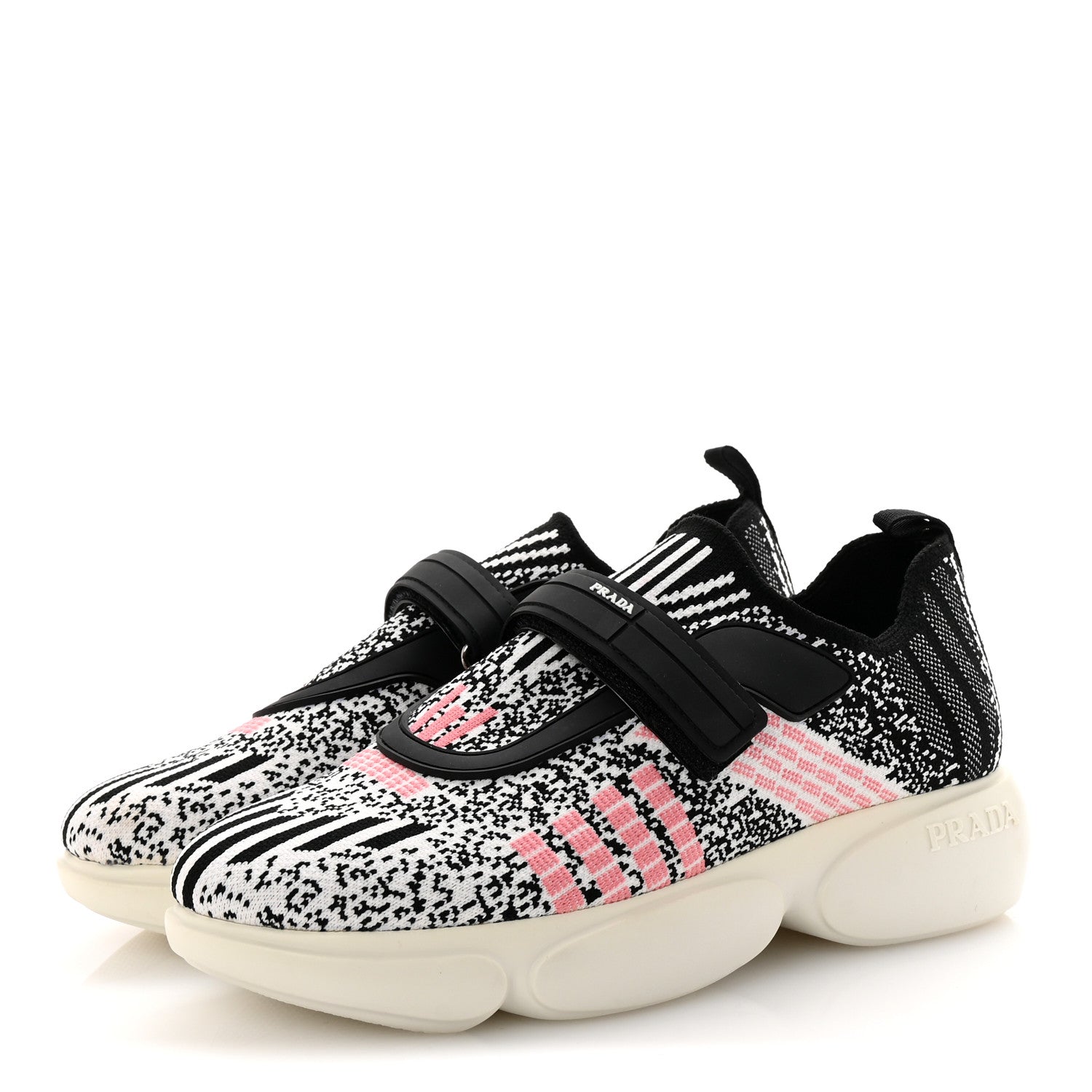 Prada Rubber Knit Printed Fabric Cloudbust Air Sneakers 37 White Pink Black 4 of 8