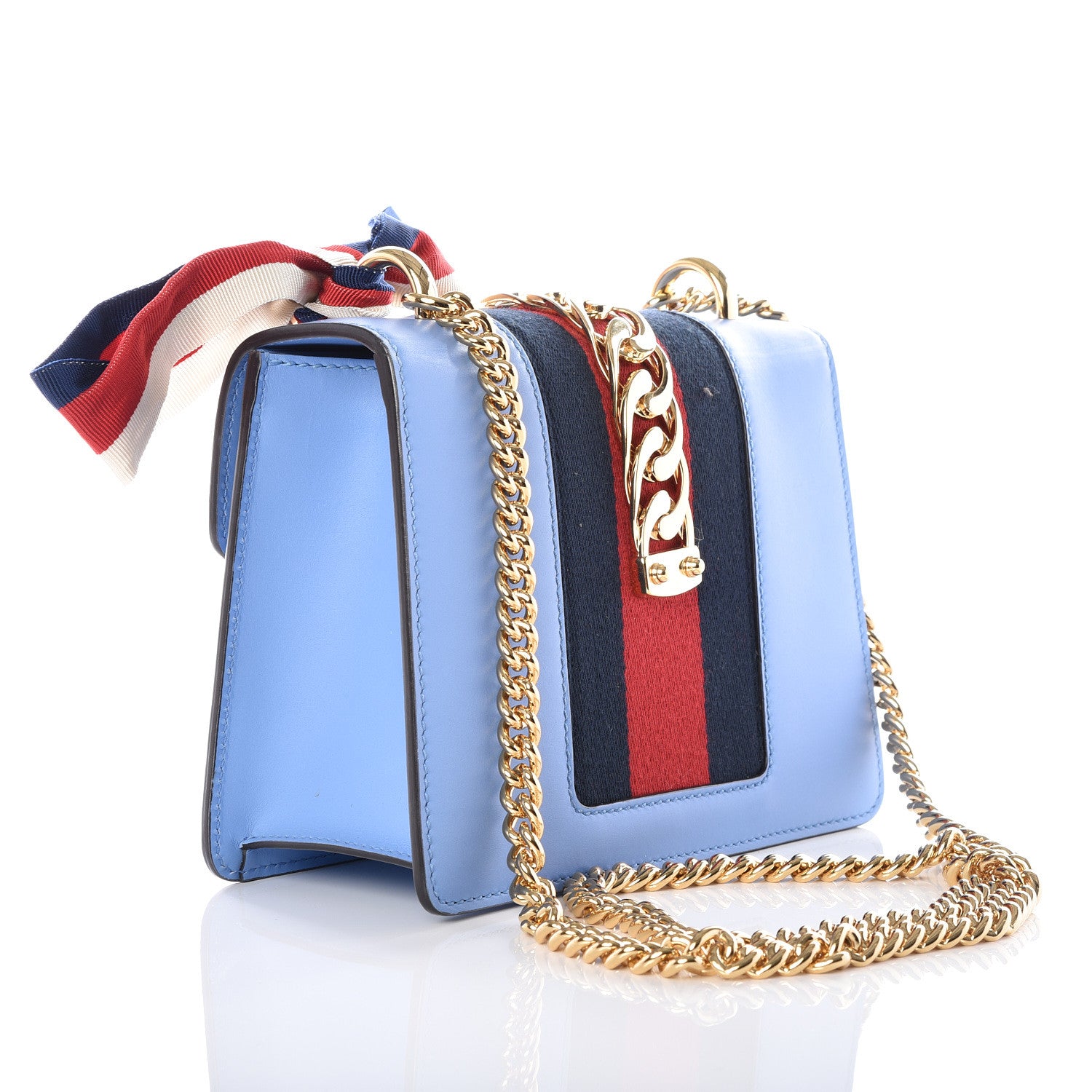 Gucci Calfskin Mini Sylvie Chain Shoulder Bag Clear Sky Blue 2 of 18