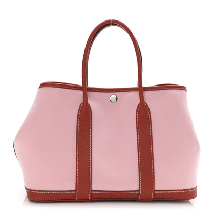 Hermes Toile Militaire Vache Country Garden Party Tote 30 Rose Sakura Rouge Duchesse 1 of 10