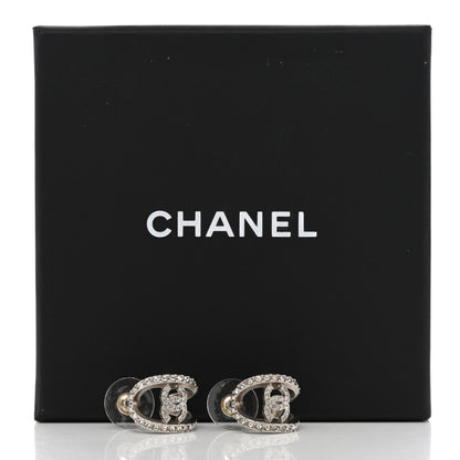 Chanel Crystal Strass CC Double Hoop Earrings Silver 5 of 5