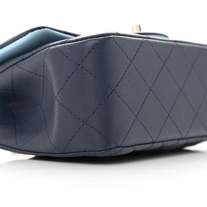 Chanel Lambskin Quilted Bi-Color Mini Top Handle Rectangular Flap Navy Blue Light Blue 9 of 12