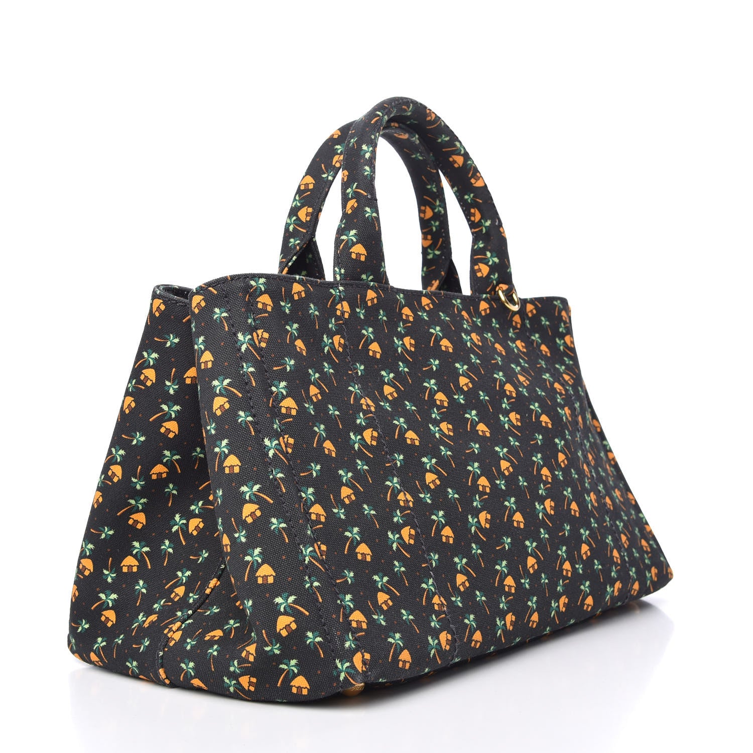 Prada Canapa Palm Tree Print Logo Tote Black 3 of 9