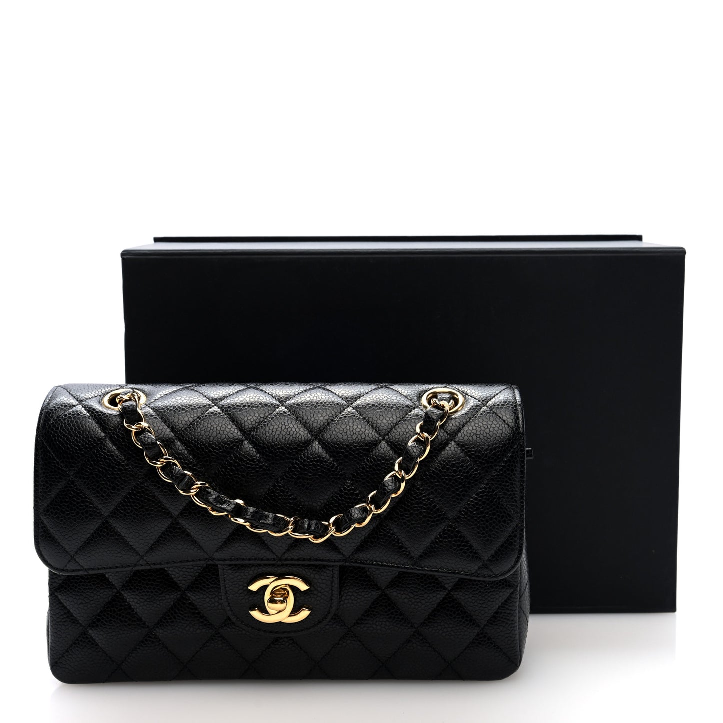 Caviar Quilted Small Double Flap Black