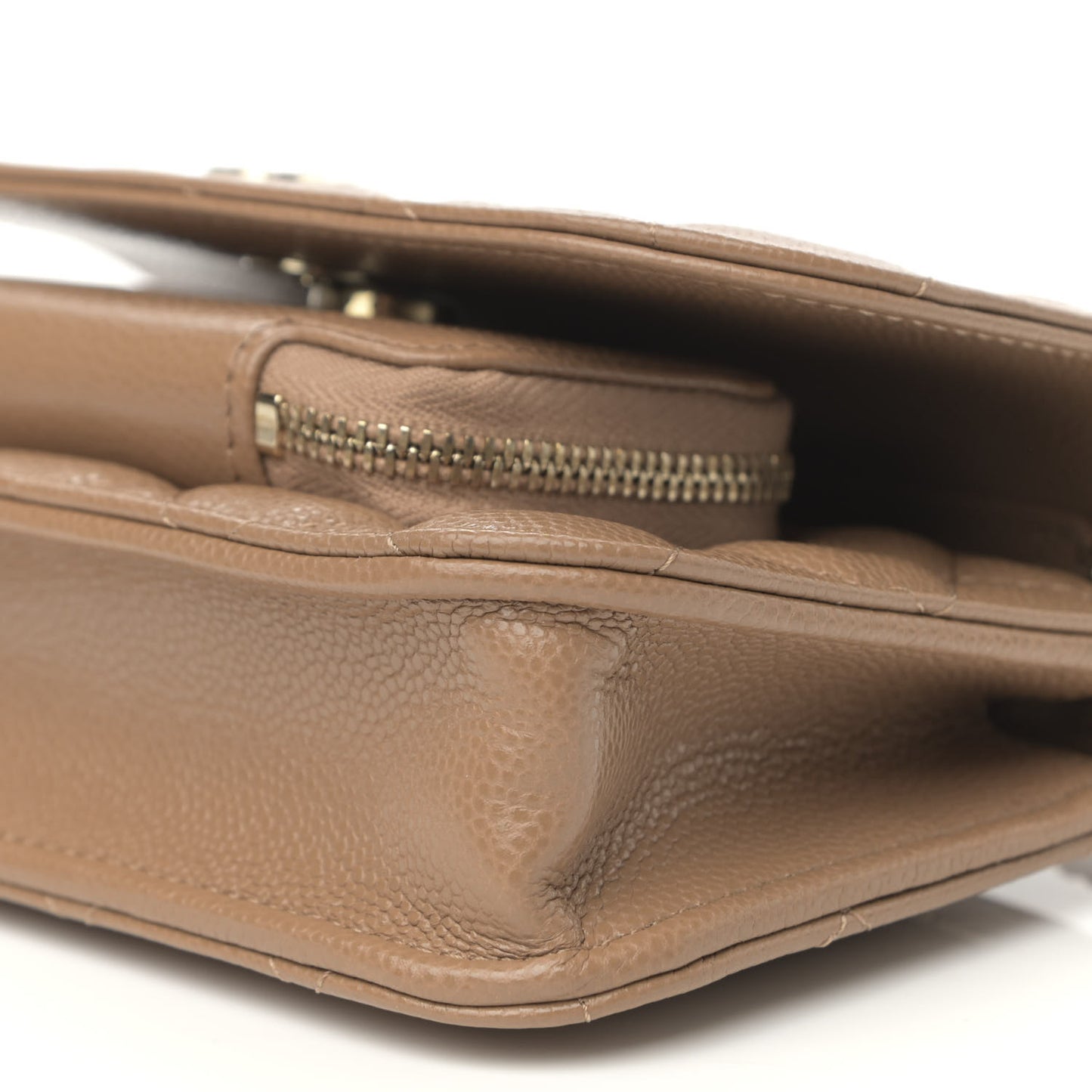 Caviar Quilted Business Affinity Clutch With Chain Flap Dark Beige