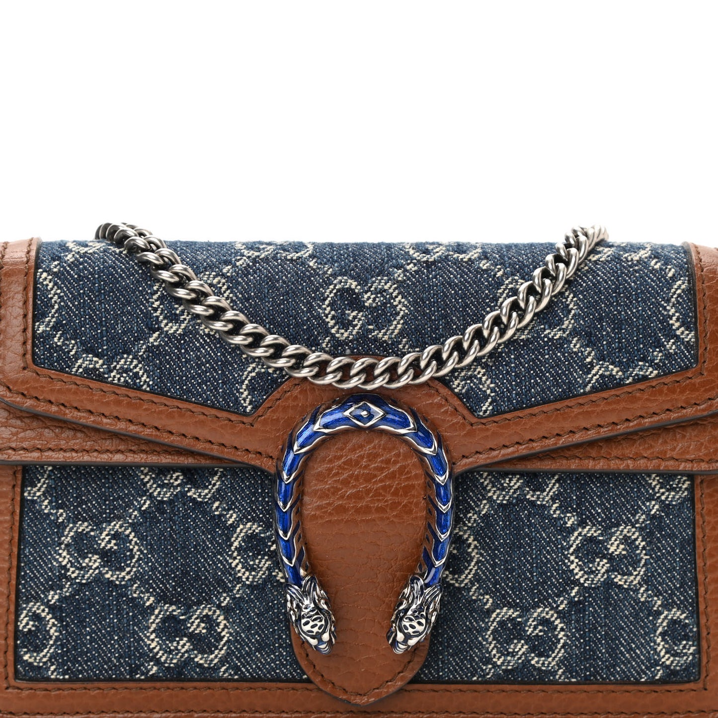 New Denim GG Monogram Dollar Calfskin Enamel Super Mini Dionysus Shoulder Bag Blue Tea Cuir Epilog Electric Blue