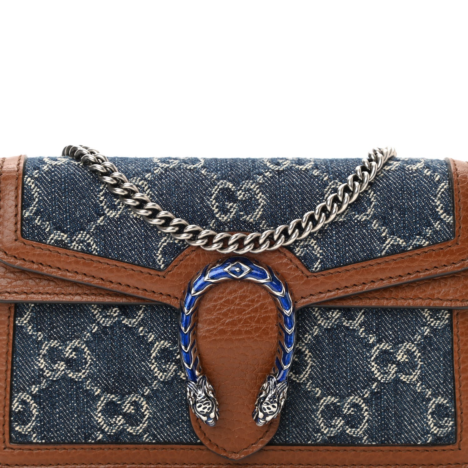 Gucci New Denim GG Monogram Dollar Calfskin Enamel Super Mini Dionysus Shoulder Bag Blue Tea Cuir Epilog Electric Blue 7 of 9