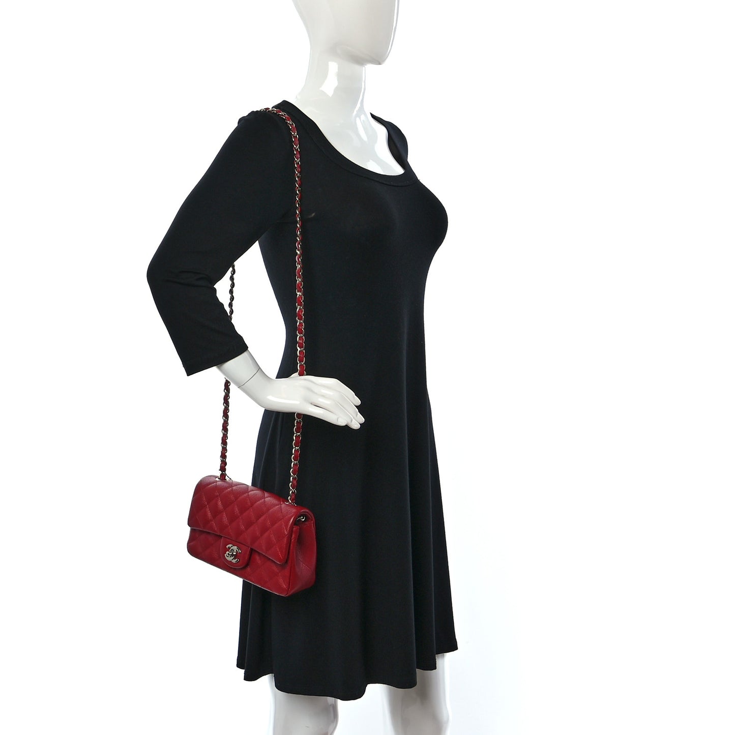 Caviar Quilted Mini Rectangular Flap Red
