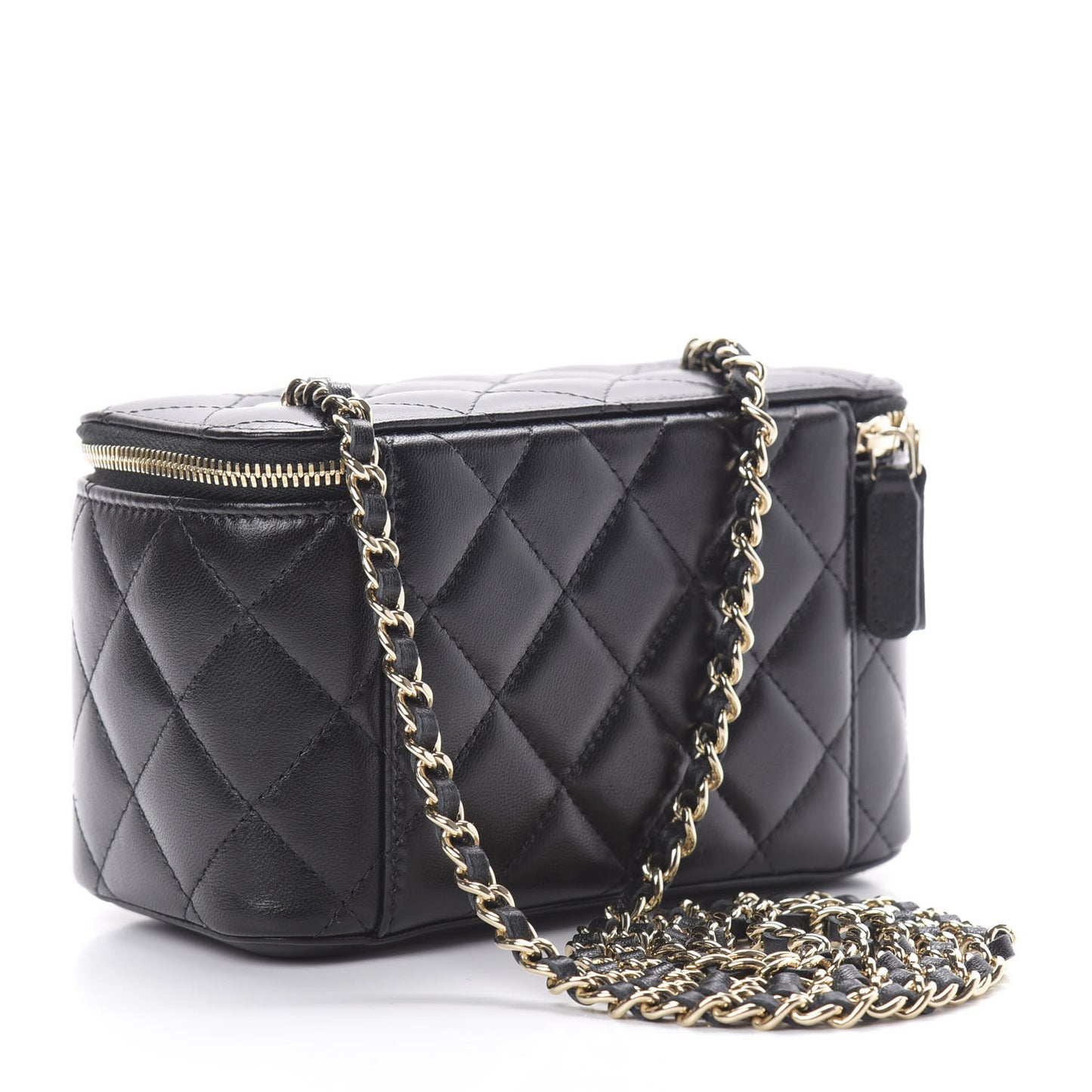 Lambskin Quilted Small Vanity Case With Chain Black