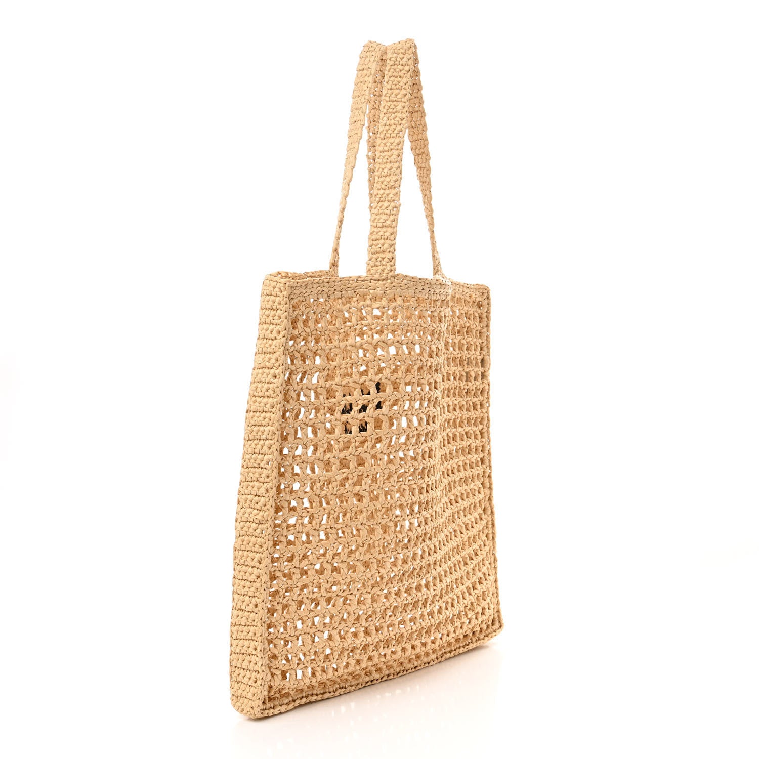 Prada Yarn Raffia Effect Crochet Logo Embroidered Tote Bag Naturale 3 of 9
