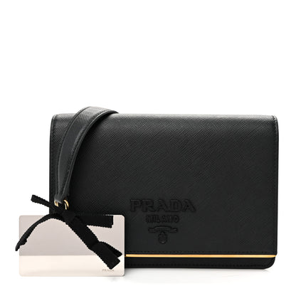 Prada Saffiano Lux Monochrome Chain Wallet Black 3 of 10