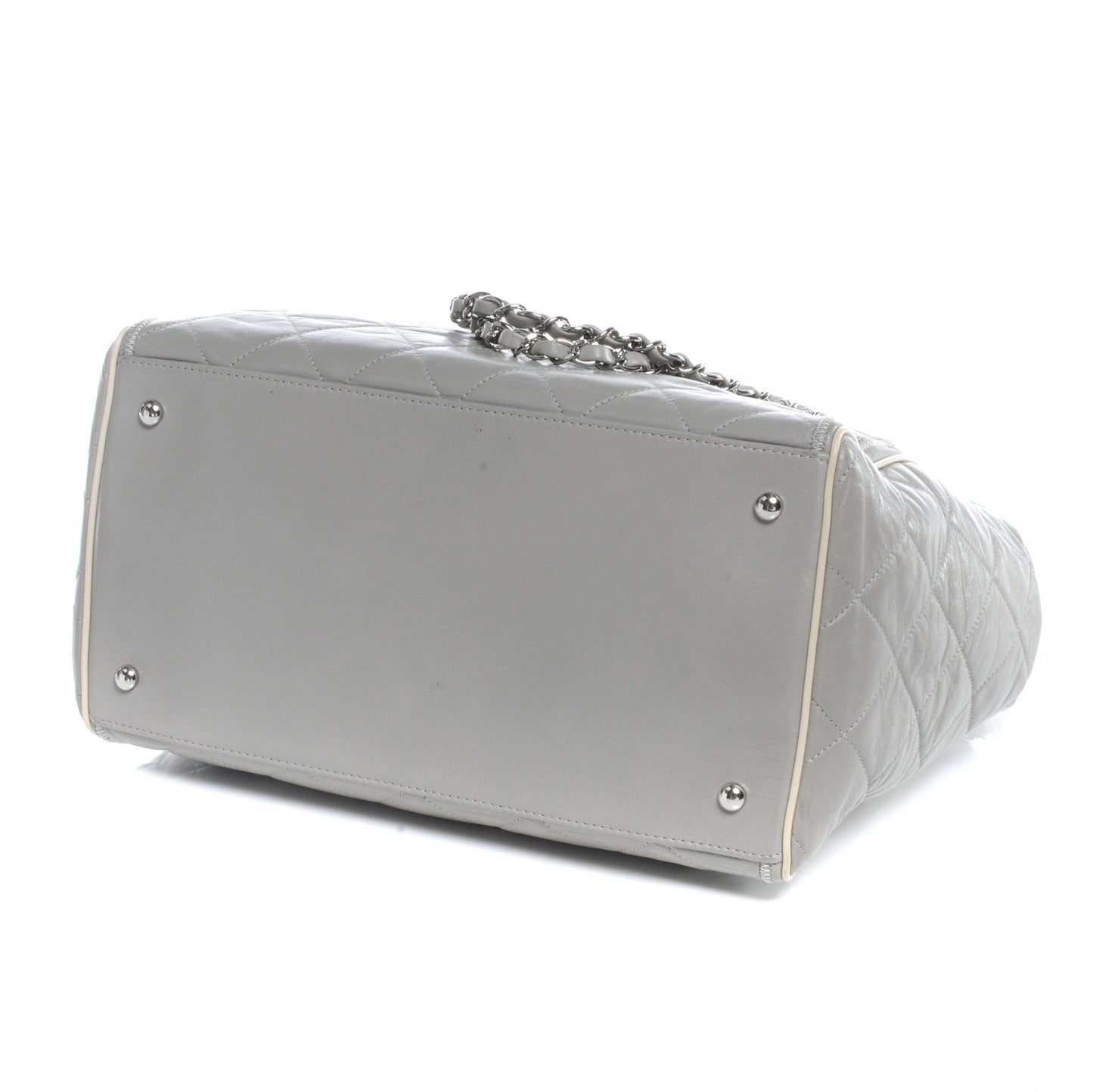 Lambskin Quilted East West Large Tote Grey