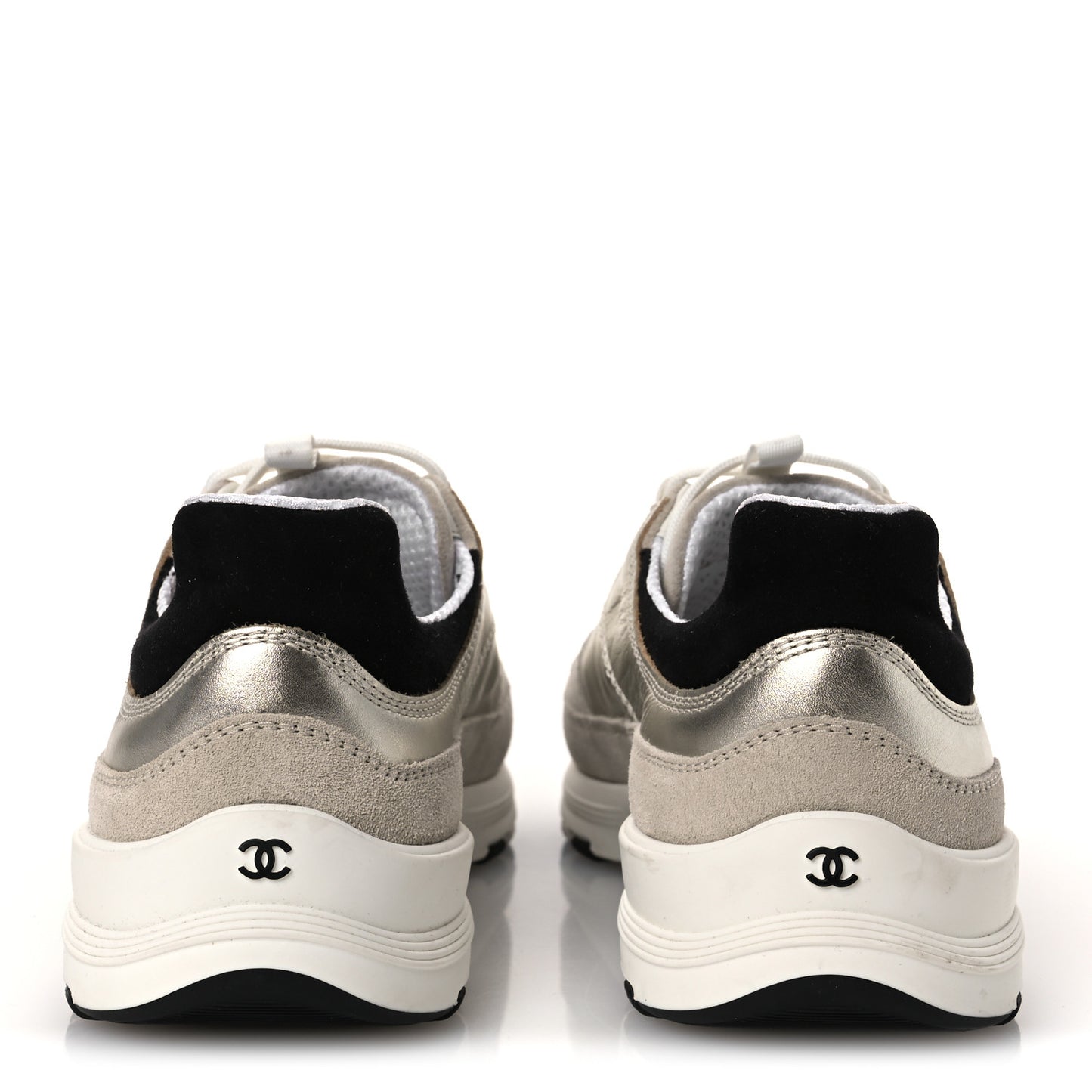Suede Metallic Calfskin Womens CC Sneakers 39.5 White Silver
