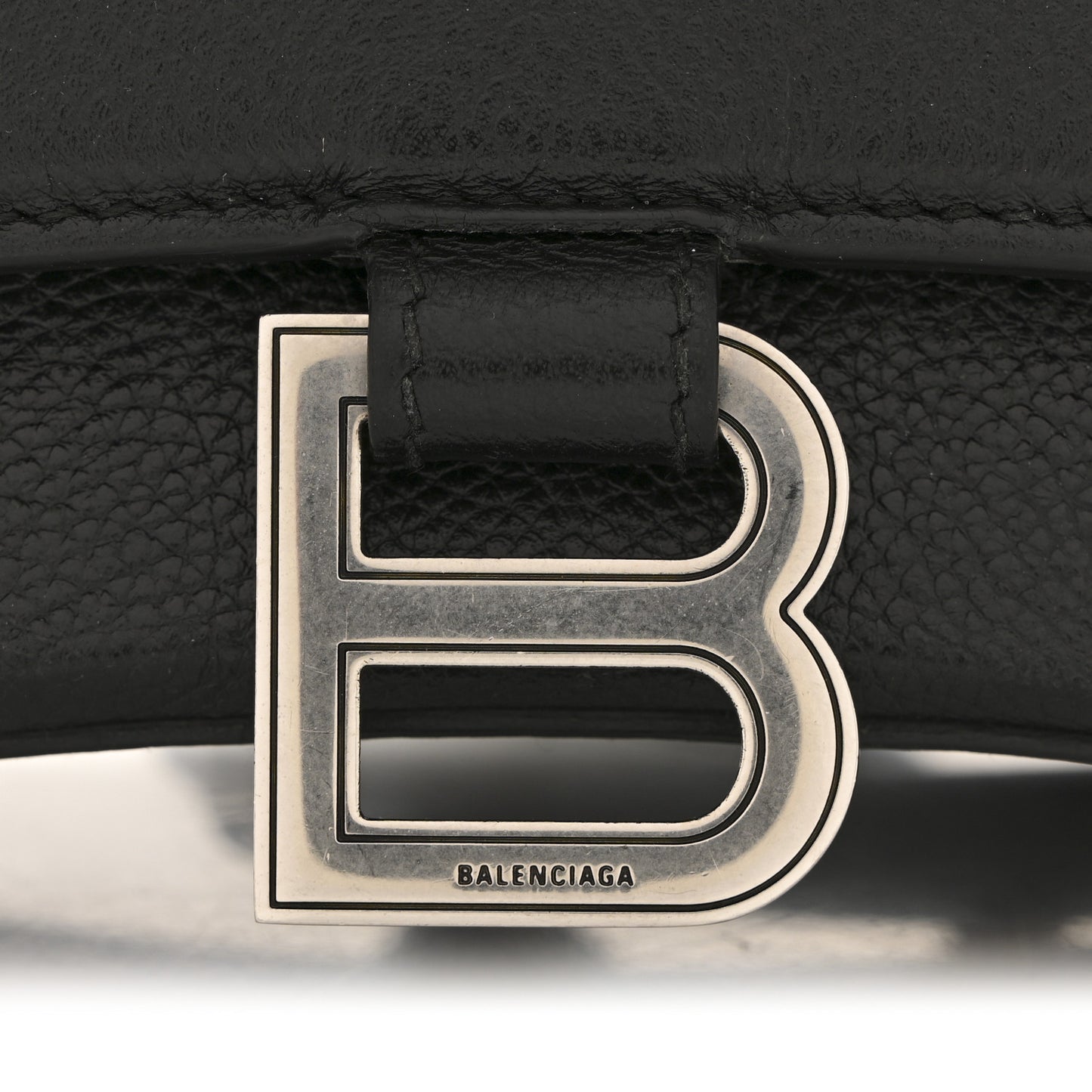 Grained Calfskin Small Hourglass Top Handle Bag Black