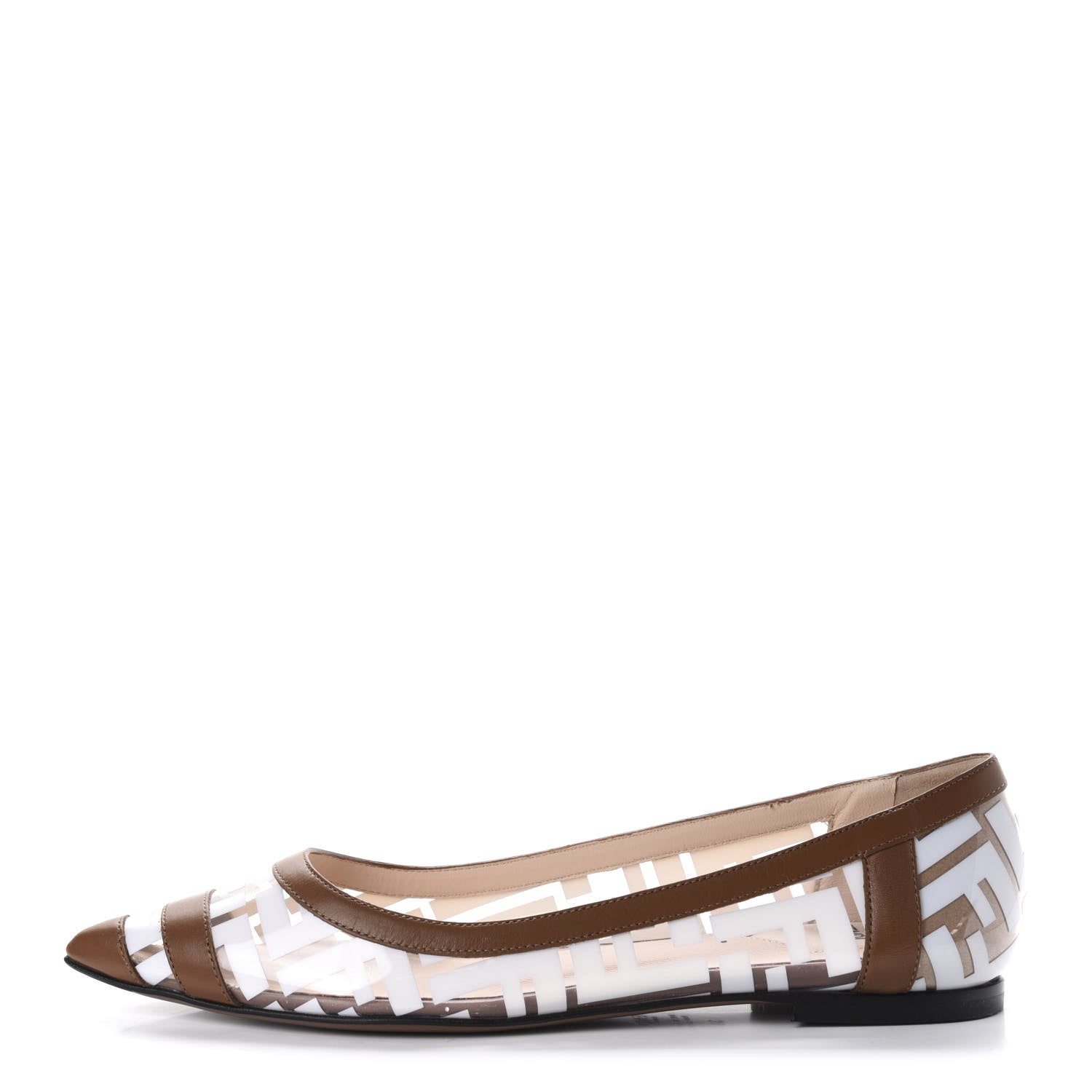 Fendi PVC Calfskin FF Colibri Ballerina Flats 38 White Cuoio 1 of 9