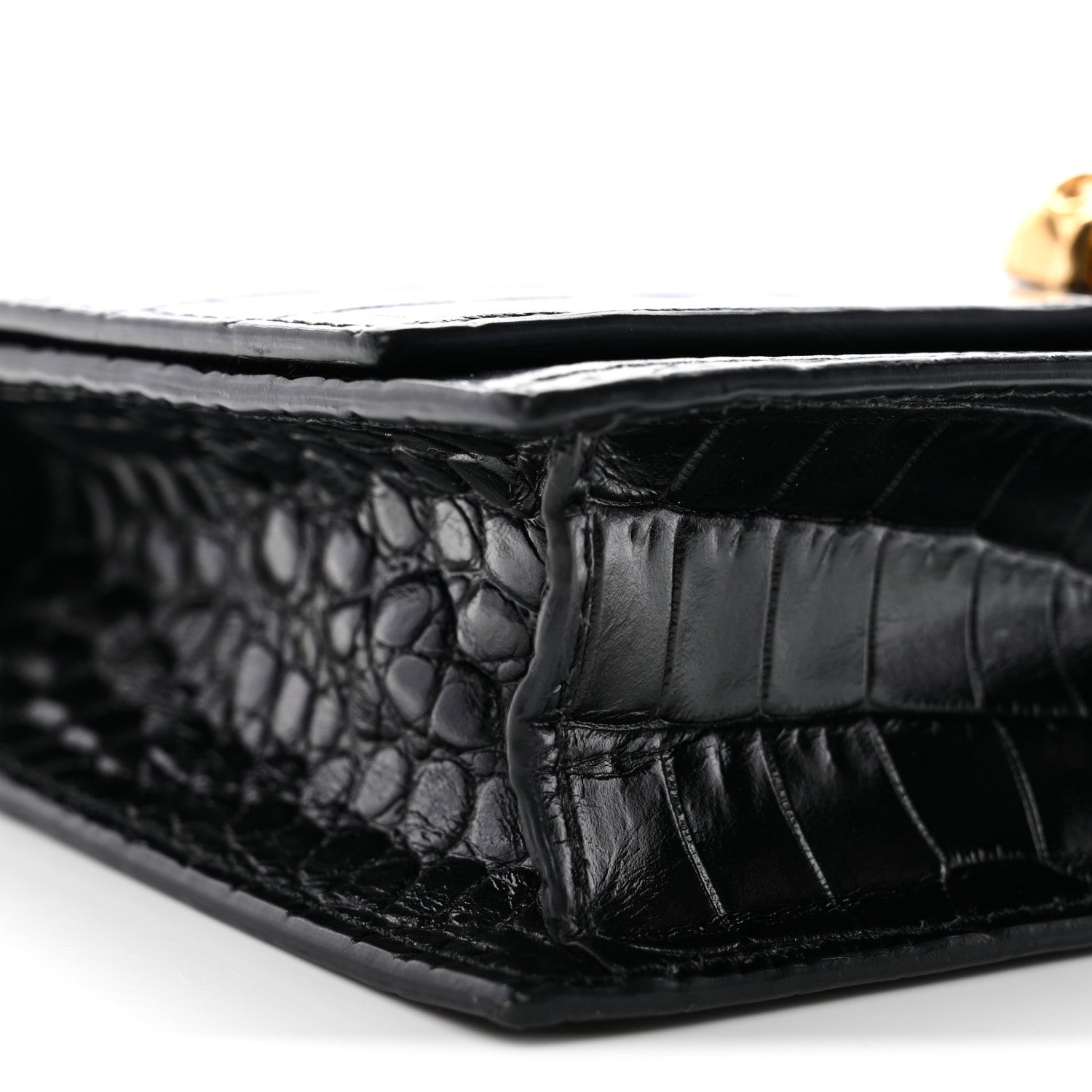 Alexander McQueen Calfskin Crocodile Embossed Skull Mini Crossbody Bag Black 8 of 9