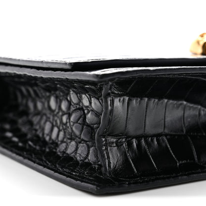Alexander McQueen Calfskin Crocodile Embossed Skull Mini Crossbody Bag Black 8 of 9