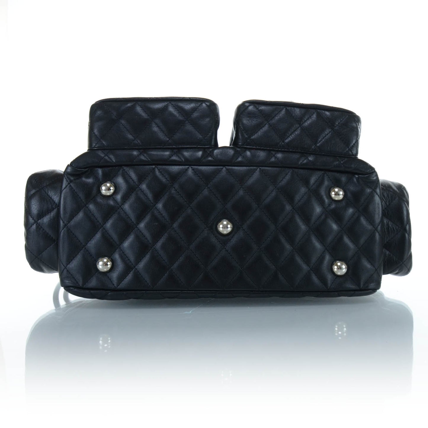 Calfskin Quilted Large Cambon Multipocket Reporter Black White