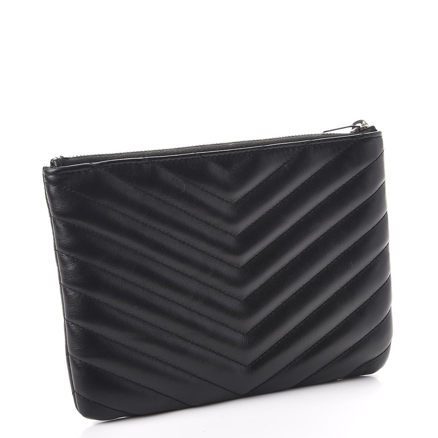 Calfskin Matelasse Chevron Monogram Pouch Black