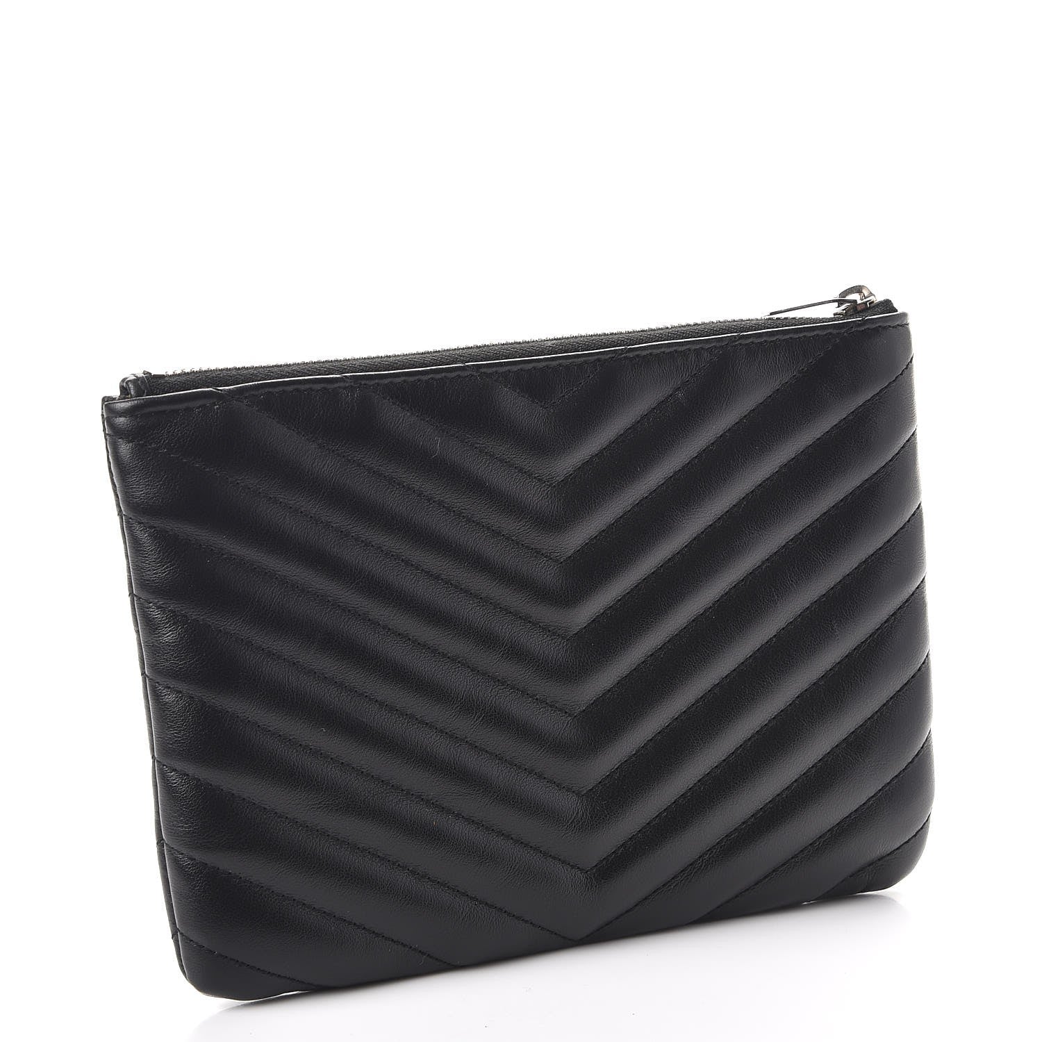 Saint Laurent Calfskin Matelasse Chevron Monogram Pouch Black 3 of 7