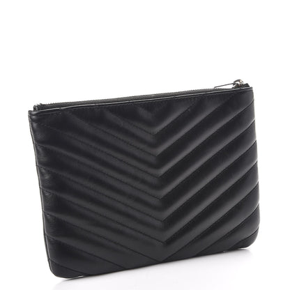 Saint Laurent Calfskin Matelasse Chevron Monogram Pouch Black 3 of 7