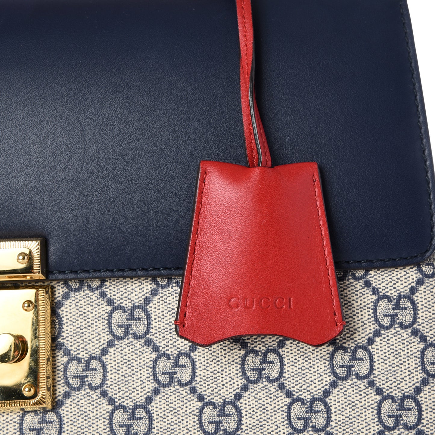 GG Supreme Monogram Calfskin Medium Padlock Top Handle Bag Beige Blue Mystic White Hibiscus Red