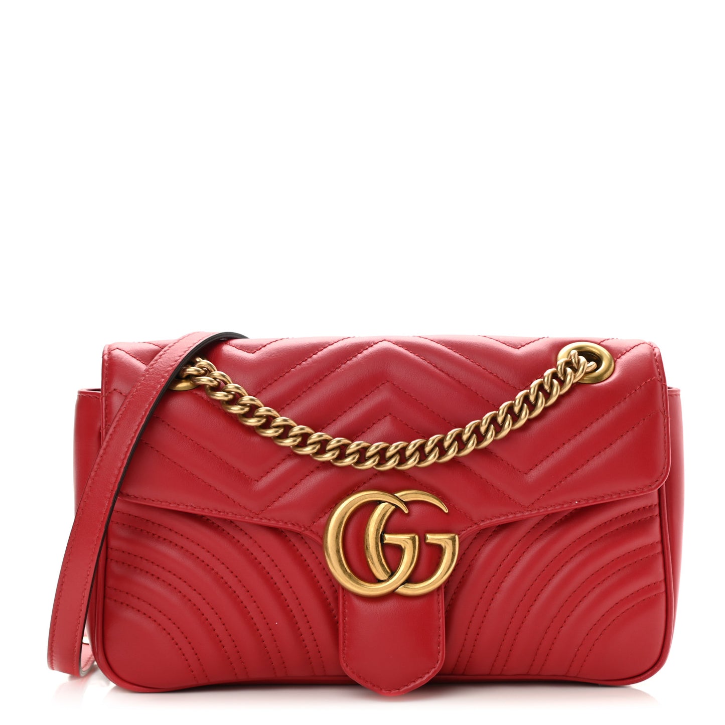 Calfskin Matelasse Small GG Marmont Shoulder Bag Hibiscus Red