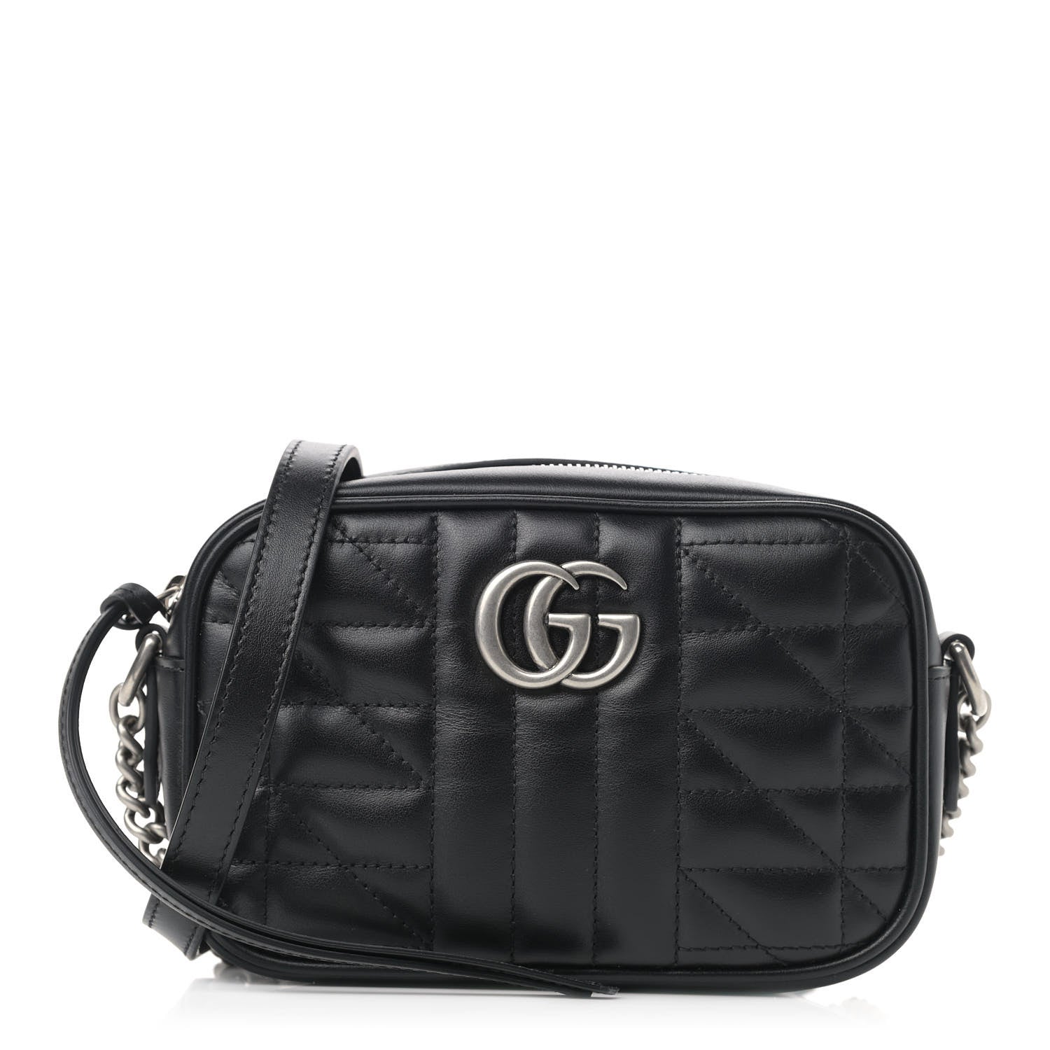 Gucci Calfskin Matelasse Aria Mini GG Marmont Chain Shoulder Bag Black 1 of 9