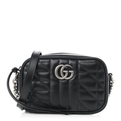 Gucci Calfskin Matelasse Aria Mini GG Marmont Chain Shoulder Bag Black 1 of 9
