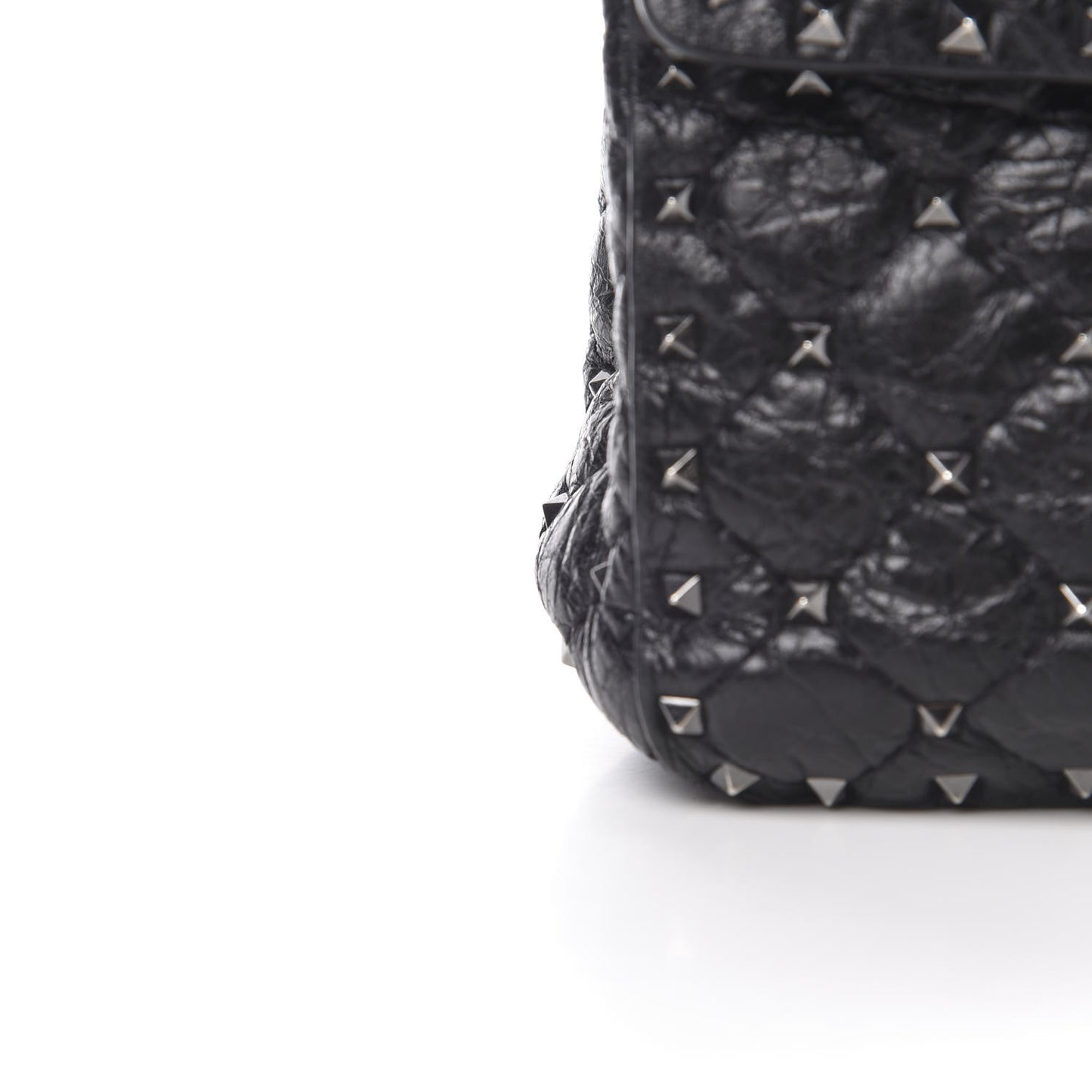 Craquele Nappa Large Rockstud Spike Shoulder Bag Black