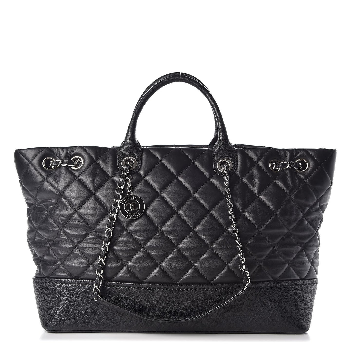 Calfskin Caviar Quilted Large Shopping Tote Black