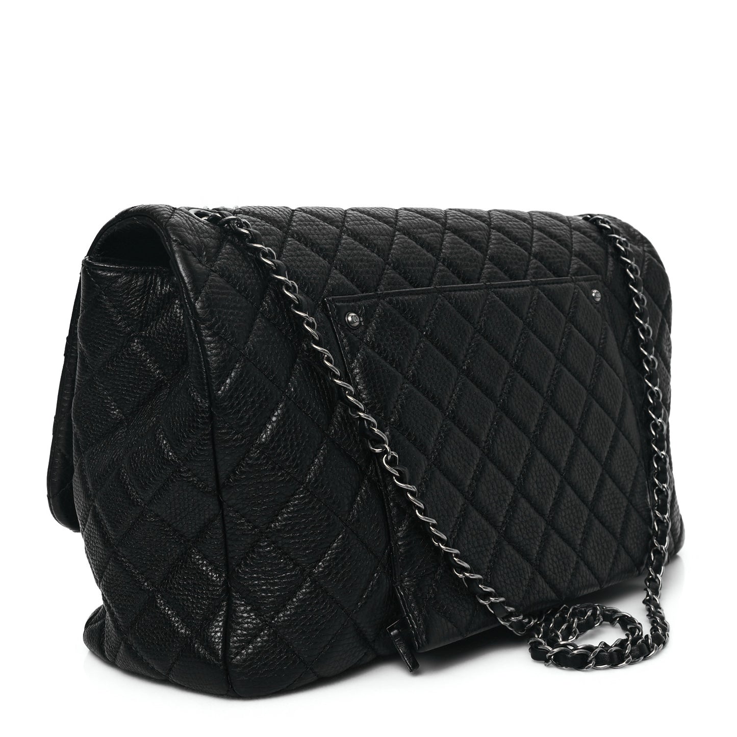 Grained Calfskin Quilted Small XXL Travel Flap Bag Black