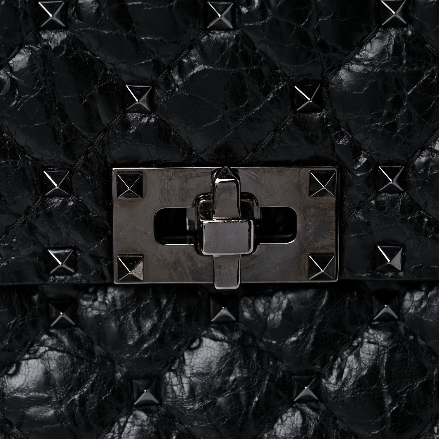 Valentino Garavani Craquele Nappa Medium Rockstud Spike Shoulder Bag Black 12 of 12