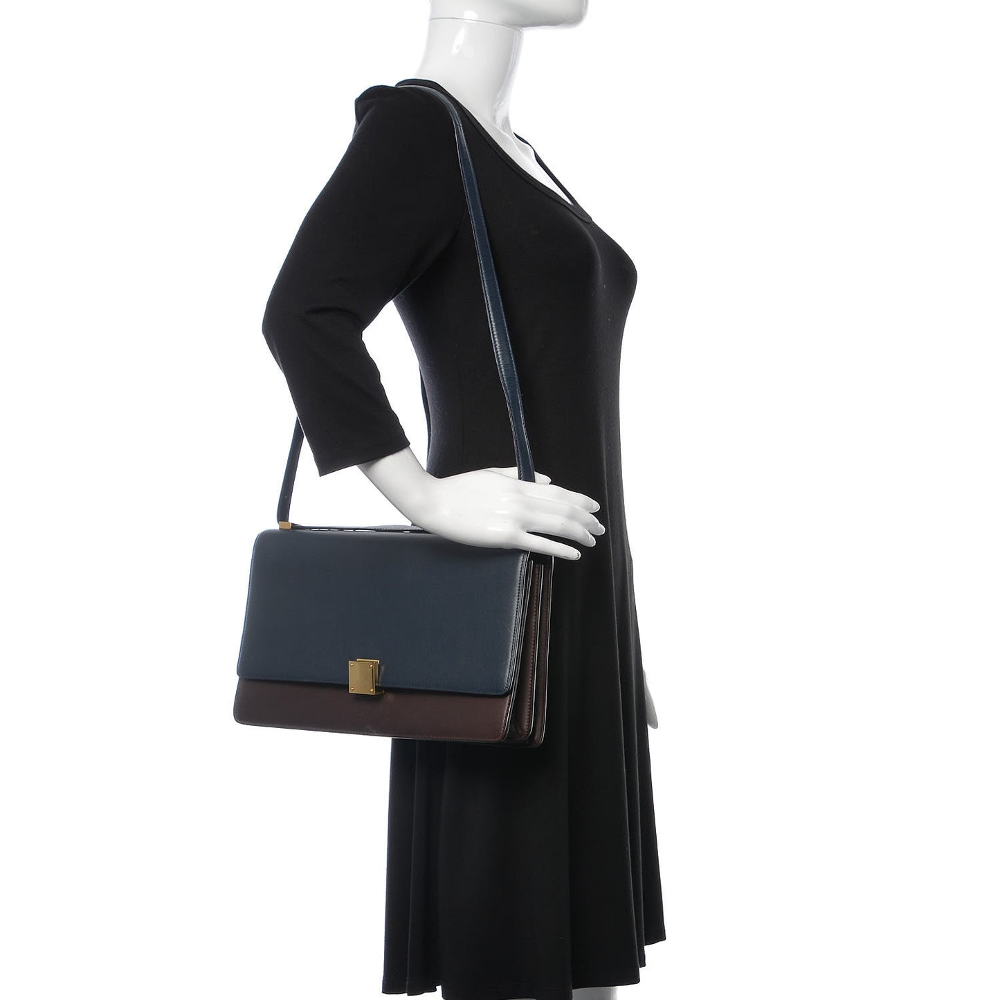 Calfskin Bicolor Medium Case Flap Navy Burgundy