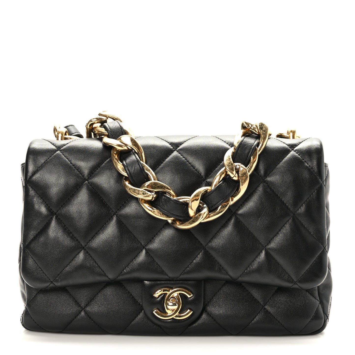 Lambskin Quilted Large CC Funky Town Flap Black