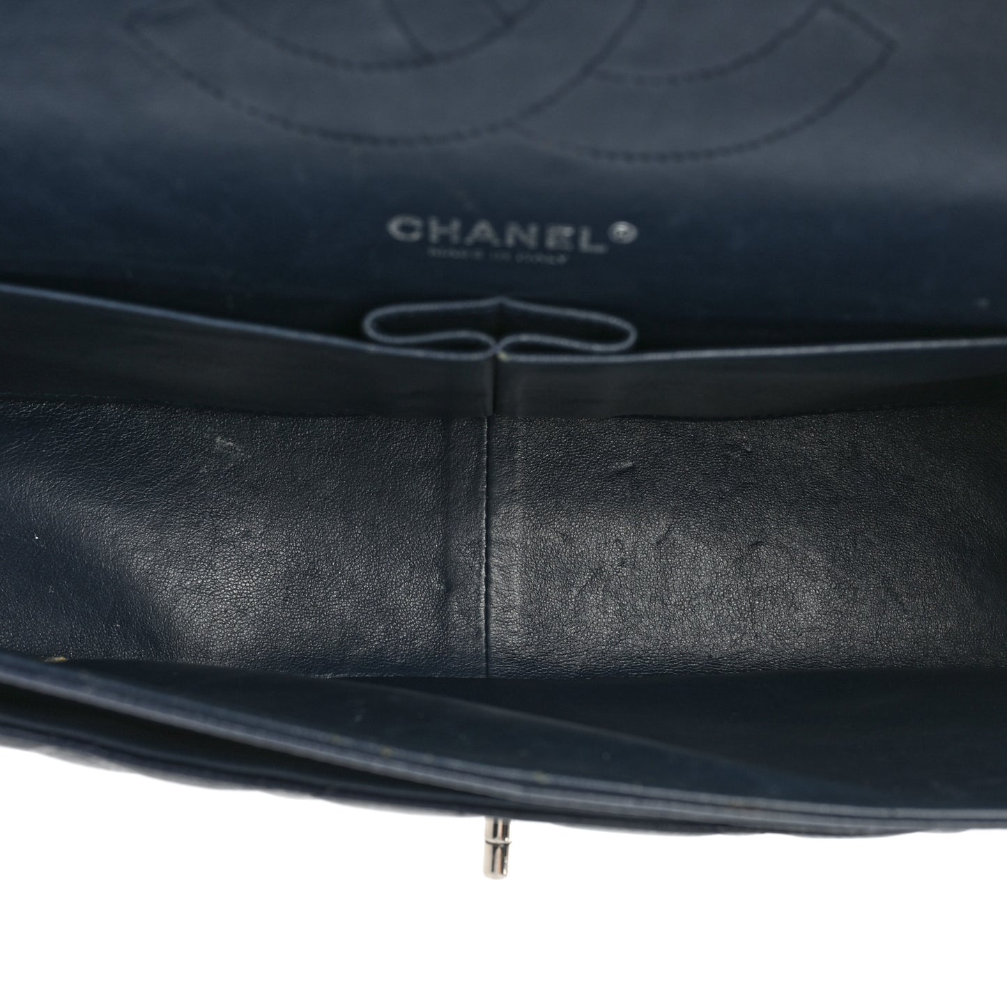 Caviar Quilted Jumbo Double Flap Navy Blue