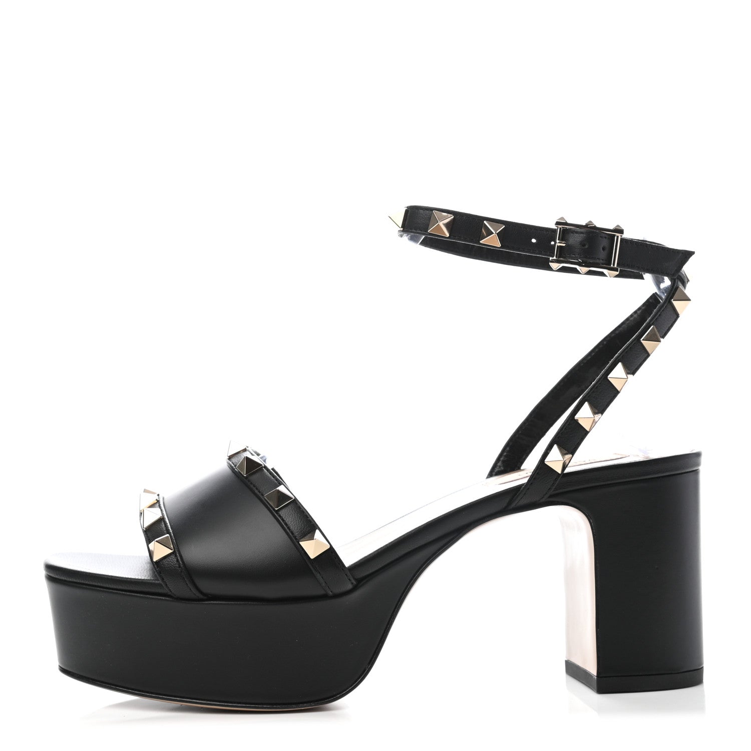 Valentino Garavani Calfskin Rockstud 35/75mm Platform Sandals 37 Black 1 of 8