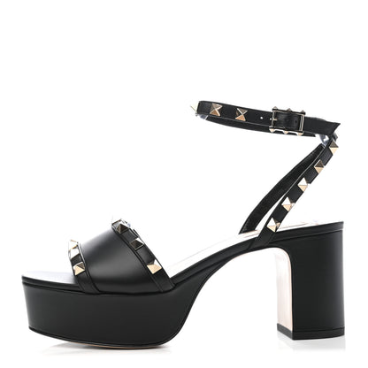 Valentino Garavani Calfskin Rockstud 35/75mm Platform Sandals 37 Black 1 of 8