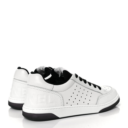 Chanel Grained Calfskin Fabric Womens Logo Sneakers 39.5 White Black 4 of 8