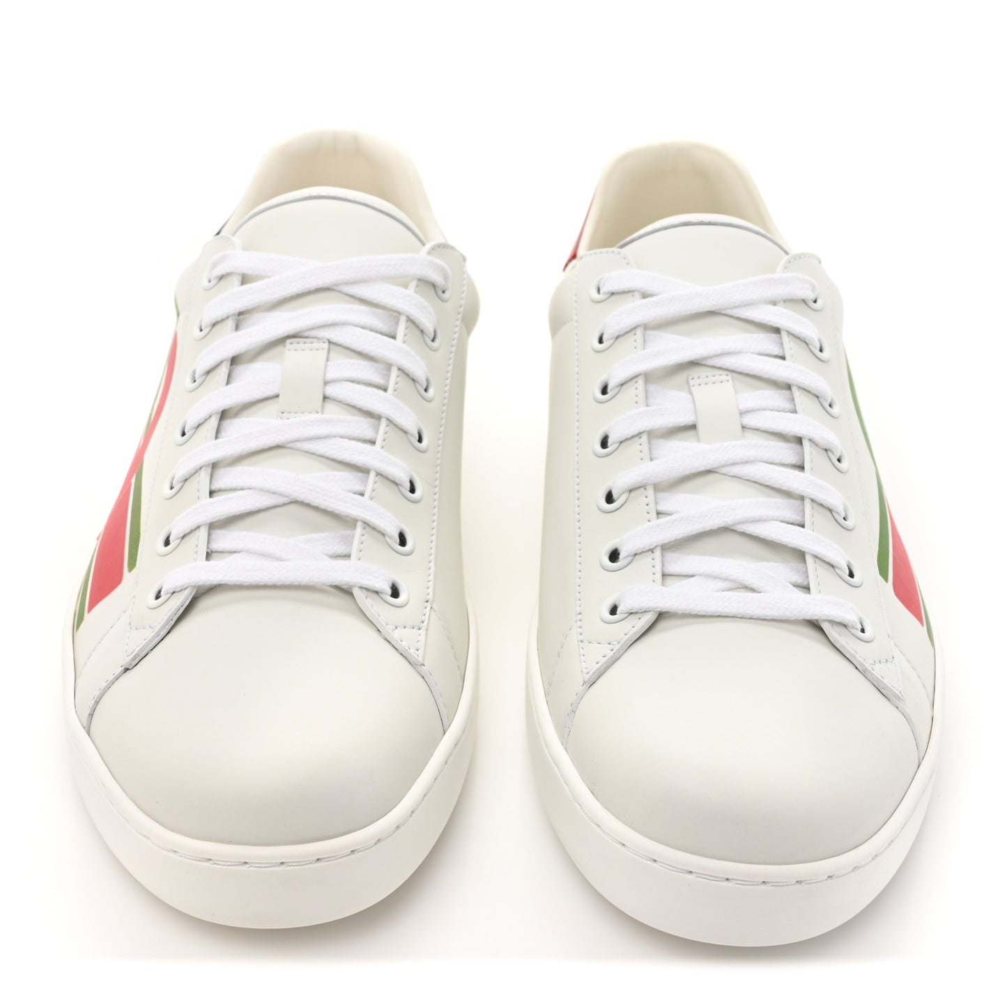 Calfskin Interlocking G Mens New Ace Sneakers 10.5 White Red Flame Green