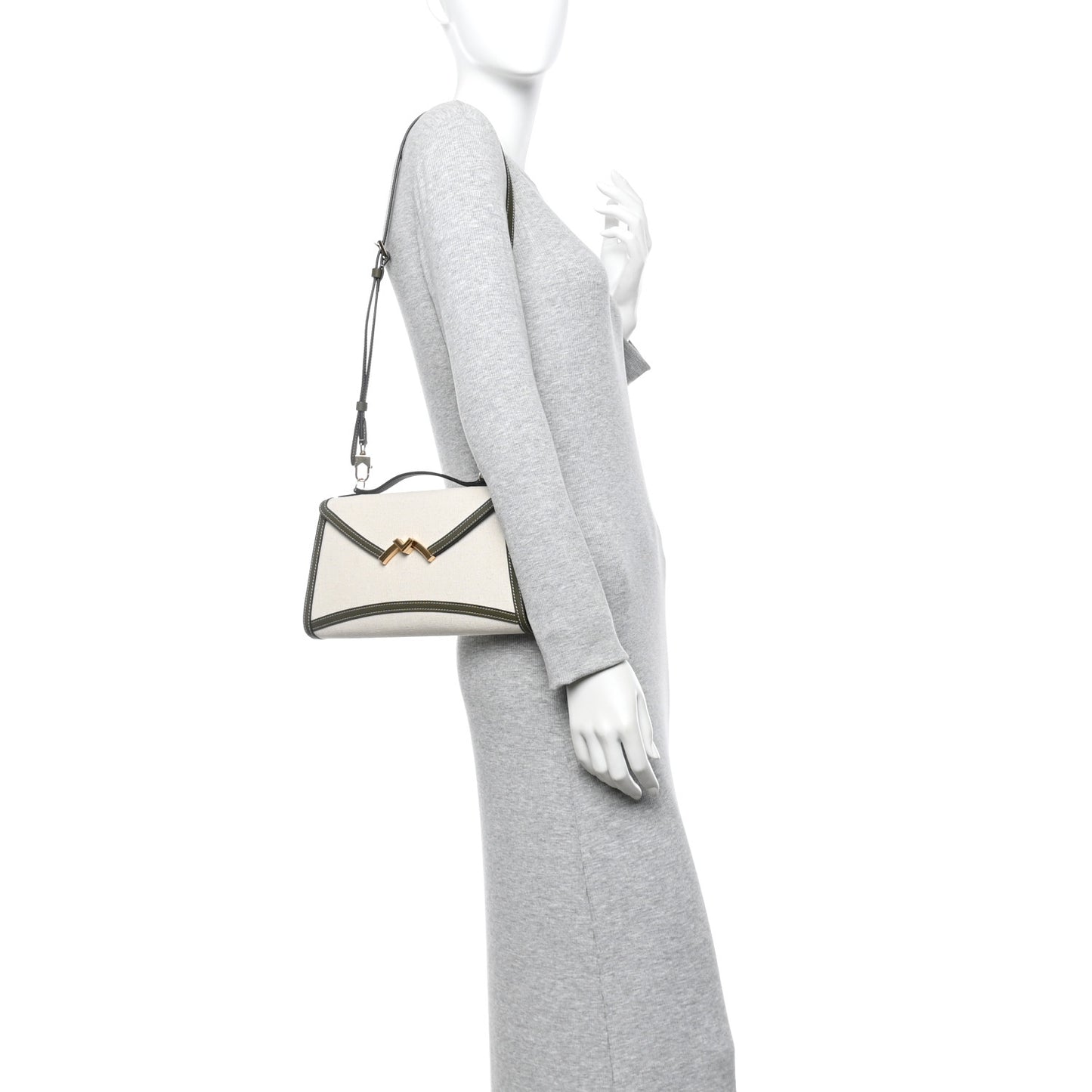 Cotton Canvas Linen Calfskin Gabrielle Clutch Olive Green