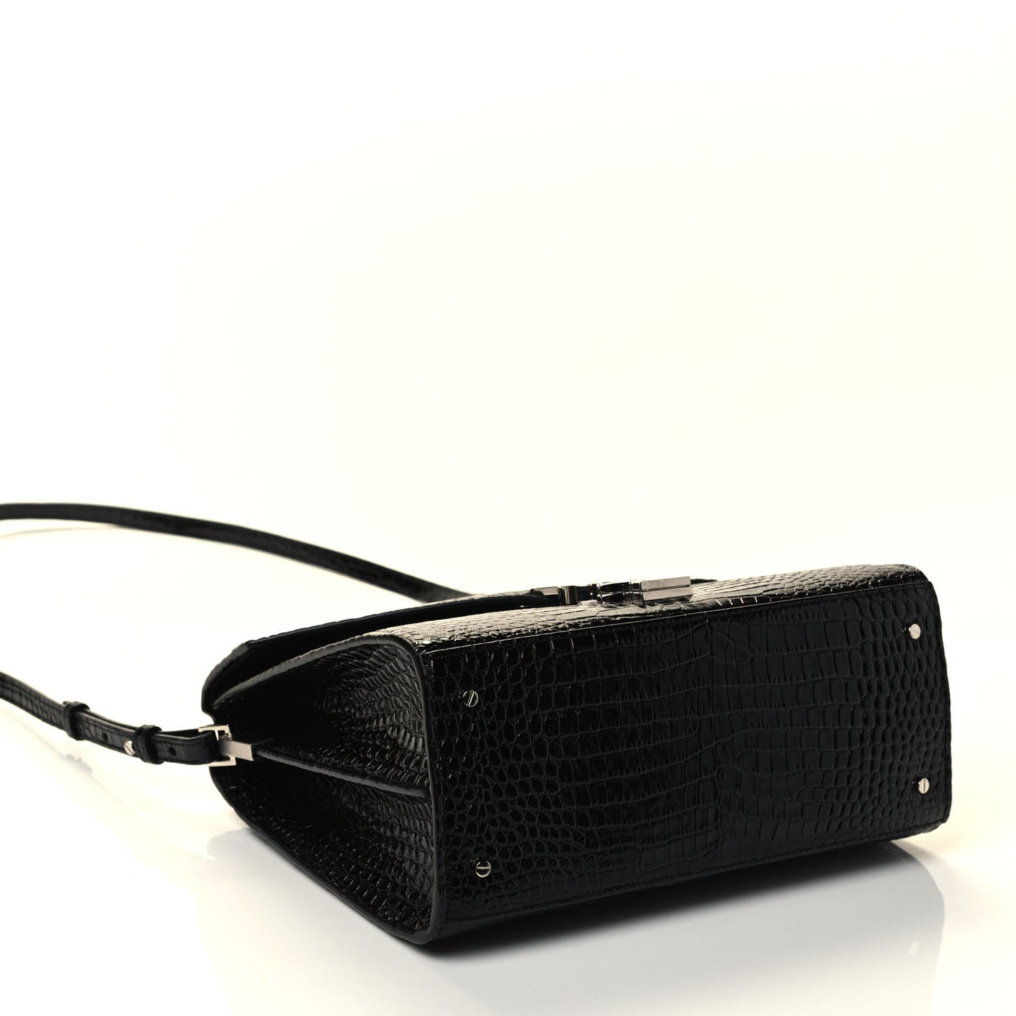 Calfskin Crocodile Embossed Medium Classic Monogram Cassandra Top Handle Black Rouge Legion